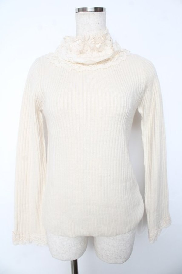 画像1: axes femme / レースネックニットトップス  キナリ Y-25-11-01-033-AX-TO-SZ-ZY (1)