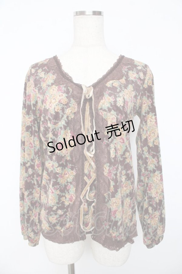 画像1: axes femme / 花柄ベロアプルオーバー M 茶 Y-25-11-01-034-AX-TO-SZ-ZY (1)