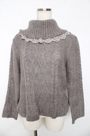 画像: axes femme / ミニバラ&パールハイネックニット  グレー Y-25-11-01-036-AX-TO-SZ-ZY