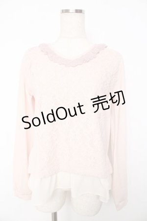 画像: axes femme / 起毛レースVネックプルオーバー  ピンク Y-25-11-01-037-AX-TO-SZ-ZY