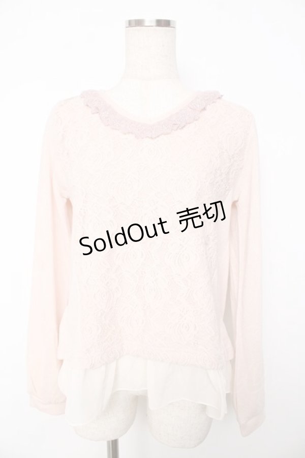 画像1: axes femme / 起毛レースVネックプルオーバー  ピンク Y-25-11-01-037-AX-TO-SZ-ZY (1)