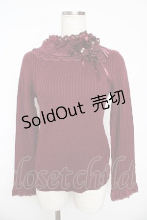 画像: axes femme / レースネックニットトップス  ワイン Y-25-11-01-042-AX-TO-SZ-ZY