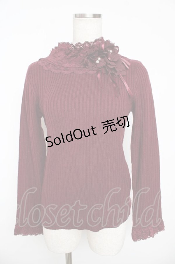 画像1: axes femme / レースネックニットトップス  ワイン Y-25-11-01-042-AX-TO-SZ-ZY (1)