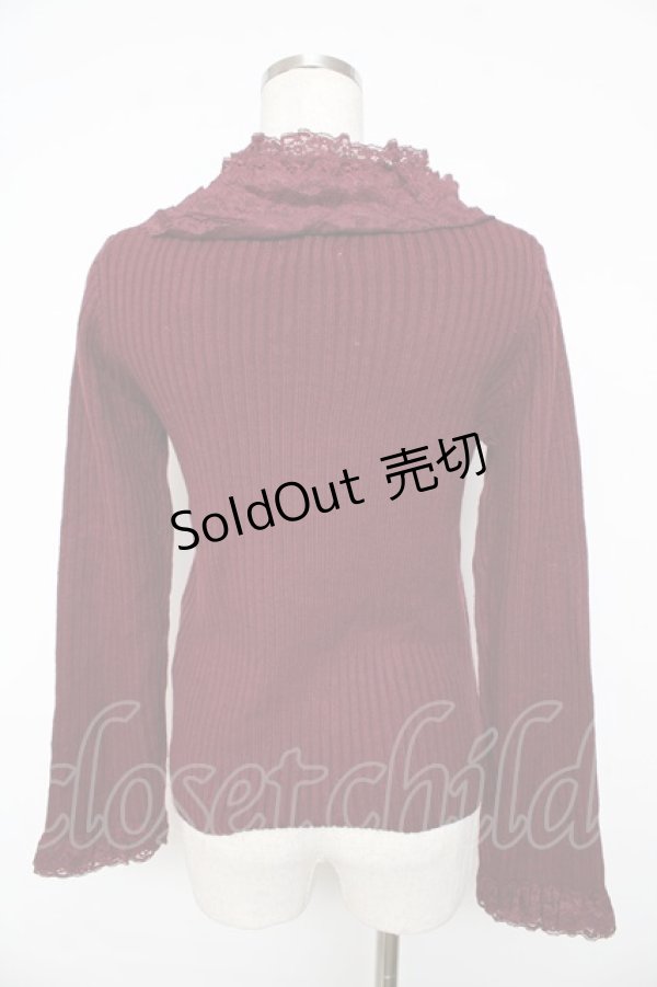 画像2: axes femme / レースネックニットトップス  ワイン Y-25-11-01-042-AX-TO-SZ-ZY (2)