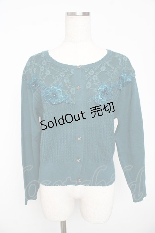 画像1: axes femme / レース切替モチーフ付カーディガン M グリーン Y-25-11-01-046-AX-TO-SZ-ZY (1)