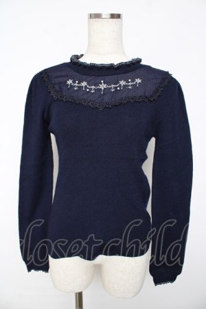 画像: axes femme POETIQUE / 雪の結晶刺繍ニットプルオーバー  紺 Y-25-11-01-047-AX-TO-AS-ZY