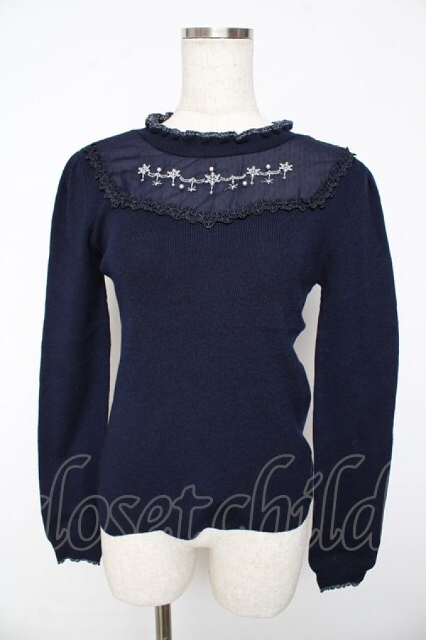 画像1: axes femme POETIQUE / 雪の結晶刺繍ニットプルオーバー  紺 Y-25-11-01-047-AX-TO-AS-ZY (1)