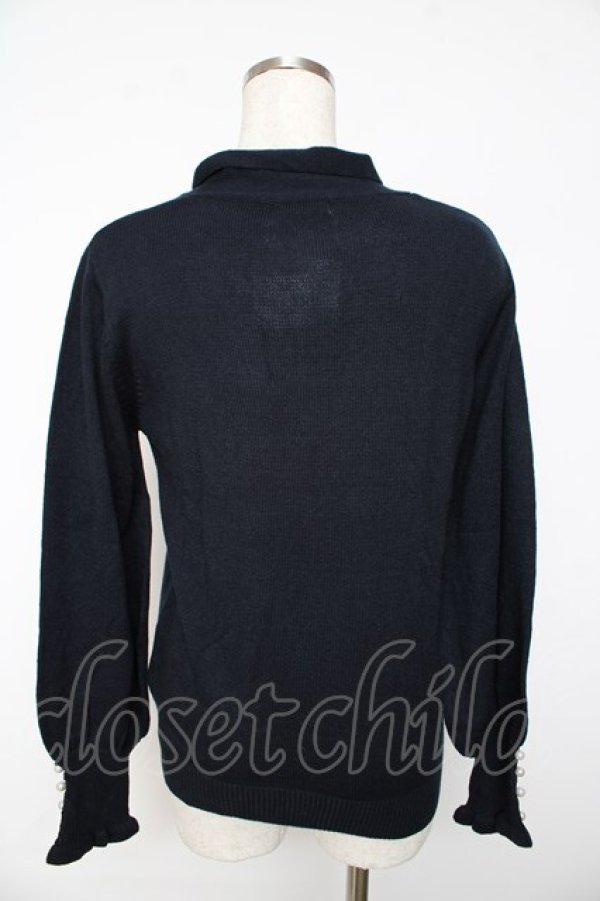 画像2: axes femme / フラワー刺繍ボウタイニット  紺 Y-25-11-01-048-AX-TO-AS-ZY (2)