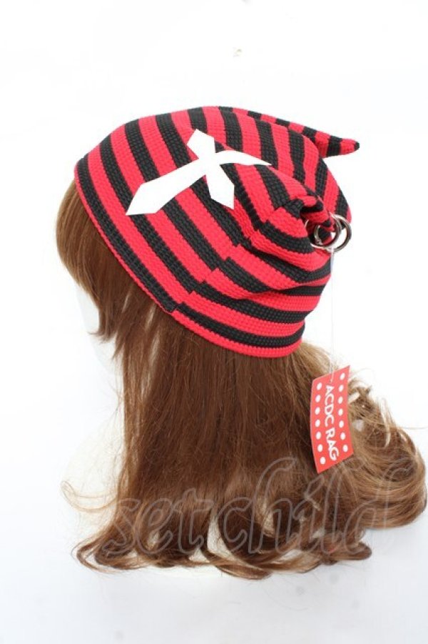 画像2: ACDC RAG / 冥闇ネコミミクロスハット  赤×黒 Y-25-11-05-038-PU-AC-SZ-ZY (2)