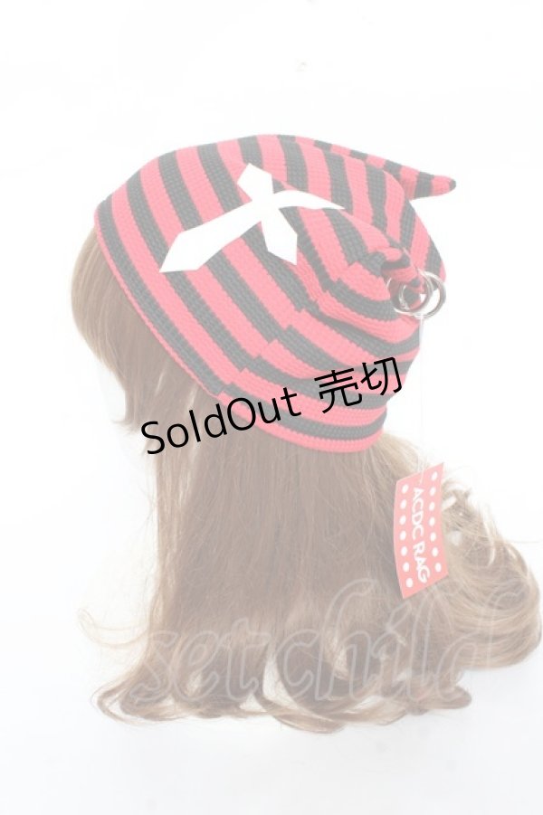 画像2: ACDC RAG / 冥闇ネコミミクロスハット  赤×黒 Y-25-11-05-038-PU-AC-SZ-ZY (2)