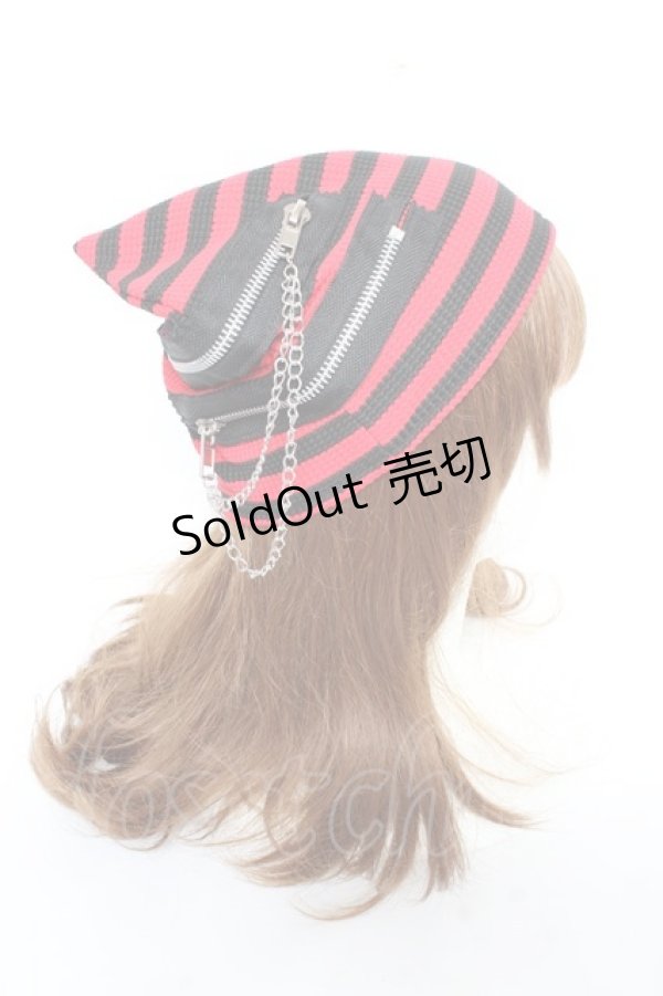 画像4: ACDC RAG / 冥闇ネコミミクロスハット  赤×黒 Y-25-11-05-038-PU-AC-SZ-ZY (4)