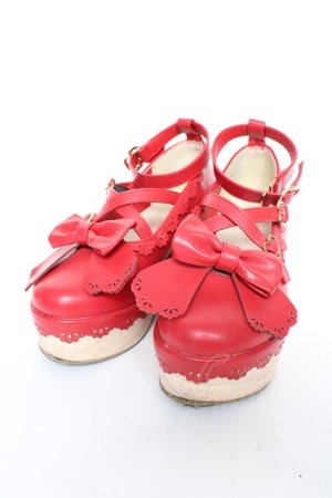 画像: axes femme kawaii / スカラップ木底風シューズ M 赤 Y-25-11-05-043-AX-SH-SZ-ZY