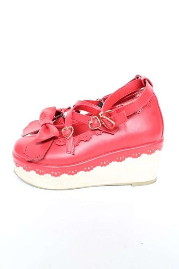 画像2: axes femme kawaii / スカラップ木底風シューズ M 赤 Y-25-11-05-043-AX-SH-SZ-ZY (2)