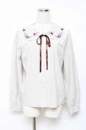 画像: axes femme POETIQUE / ラ　レコルト刺繍襟ブラウス M ベージュ Y-25-11-05-050-AX-BL-SZ-ZY