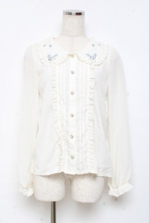 画像: axes femme POETIQUE / 襟花刺繍ブラウス M 生成り Y-25-11-05-052-AX-BL-SZ-ZY