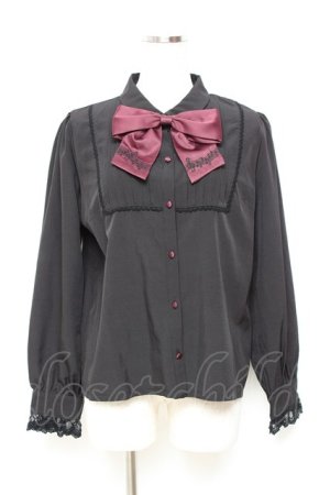 画像: axes femme POETIQUE / 音符刺繍リボン付ブラウス M 黒 Y-25-11-05-057-AX-BL-SZ-ZY