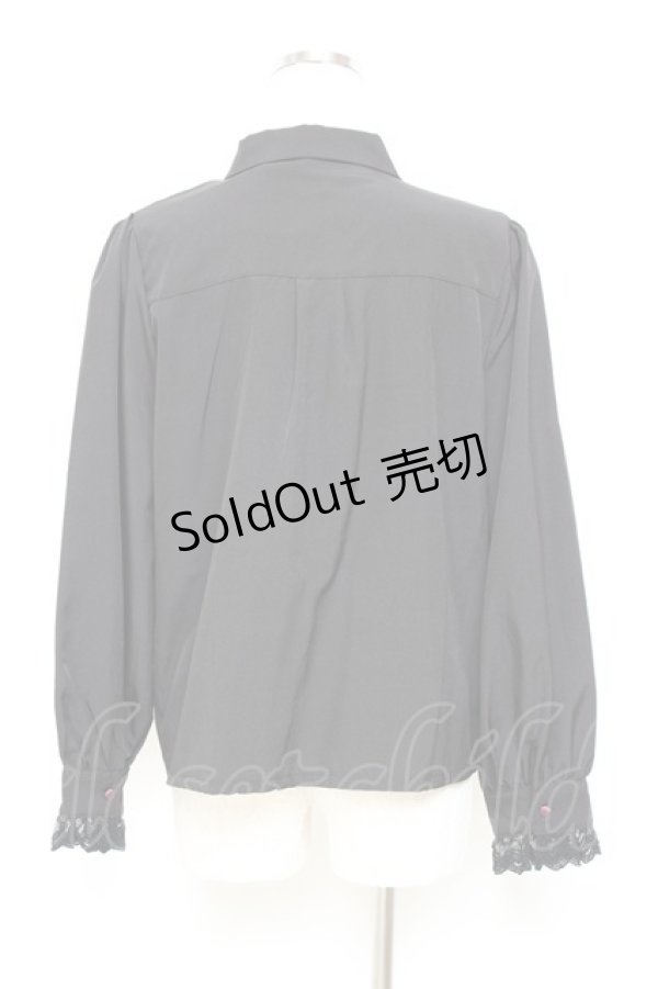 画像2: axes femme POETIQUE / 音符刺繍リボン付ブラウス M 黒 Y-25-11-05-057-AX-BL-SZ-ZY (2)