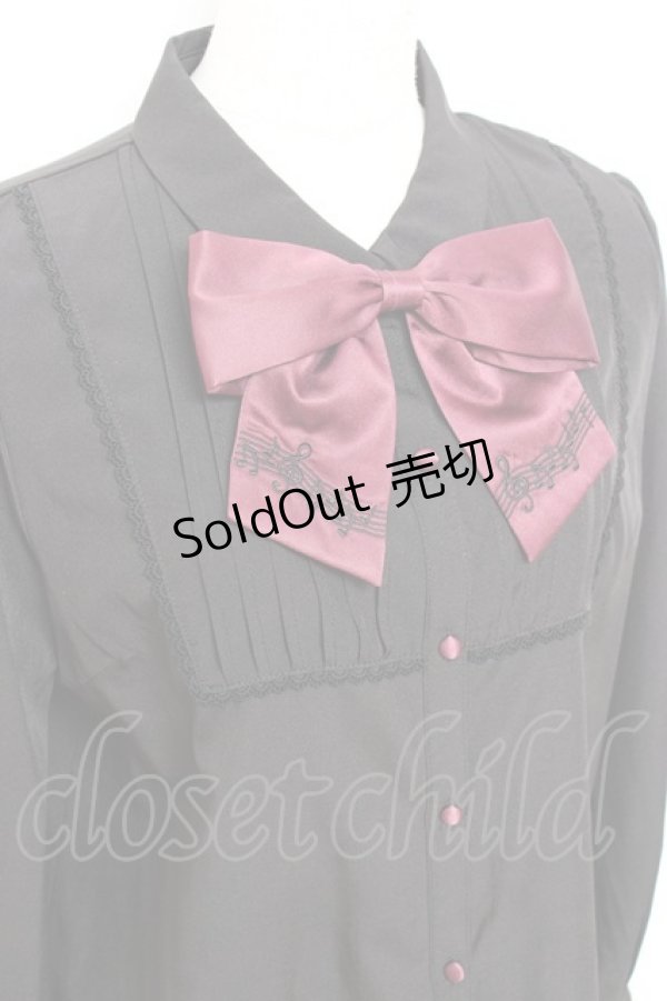 画像3: axes femme POETIQUE / 音符刺繍リボン付ブラウス M 黒 Y-25-11-05-057-AX-BL-SZ-ZY (3)