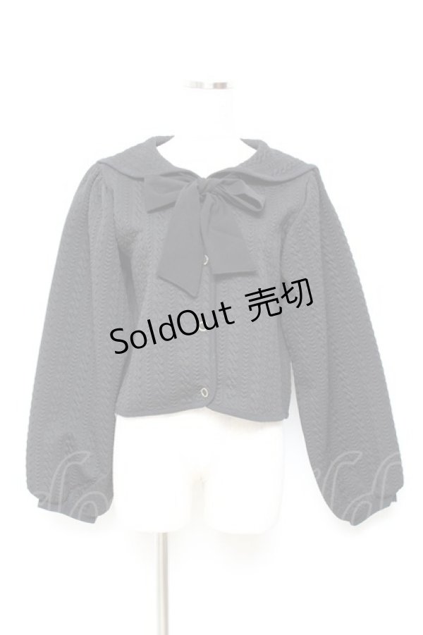 画像1: axes femme POETIQUE / ふくれジャカードセーラーカーディガン M 黒 Y-25-11-05-070-AX-TO-SZ-ZY (1)