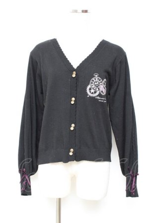 画像: axes femme / 時計×歯車刺繍ニットカーディガン M 黒 Y-25-11-05-076-AX-TO-SZ-ZY