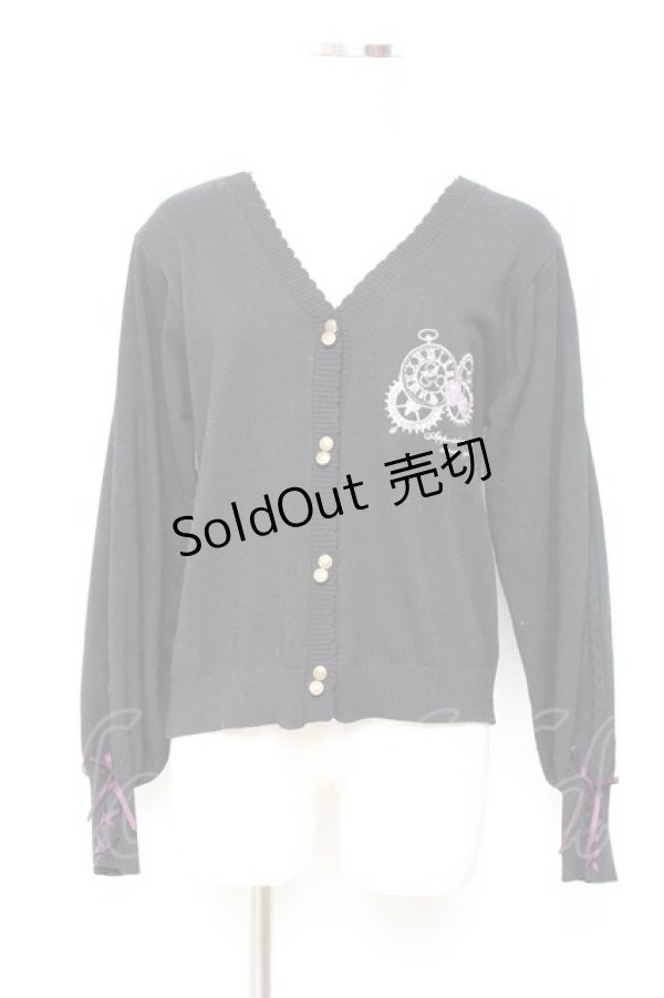 画像1: axes femme / 時計×歯車刺繍ニットカーディガン M 黒 Y-25-11-05-076-AX-TO-SZ-ZY (1)
