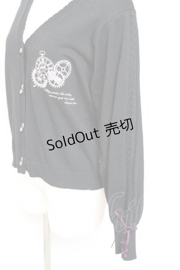 画像3: axes femme / 時計×歯車刺繍ニットカーディガン M 黒 Y-25-11-05-076-AX-TO-SZ-ZY (3)