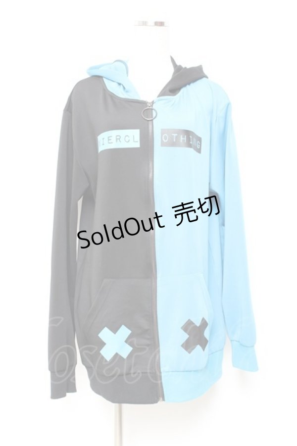画像1: NieR Clothing / うさ耳付きTWO-TONE ZIP OUTER  黒×青 Y-25-11-05-083-PU-TO-SZ-ZY (1)