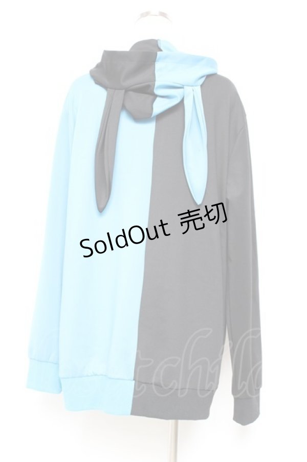 画像2: NieR Clothing / うさ耳付きTWO-TONE ZIP OUTER  黒×青 Y-25-11-05-083-PU-TO-SZ-ZY (2)