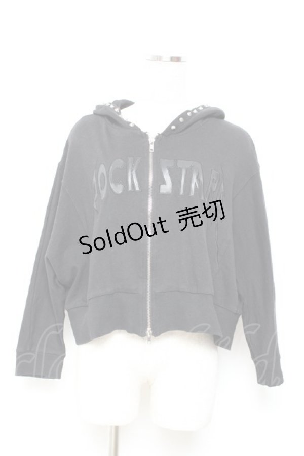 画像1: GLAD NEWS / スタッズフードショートパーカー R 黒 Y-25-11-05-087-GL-TO-SZ-ZY (1)