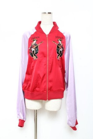 画像: Jamieエーエヌケー / JAPANスカジャン M 赤×ラベンダー Y-25-11-05-088-LO-TO-SZ-ZY