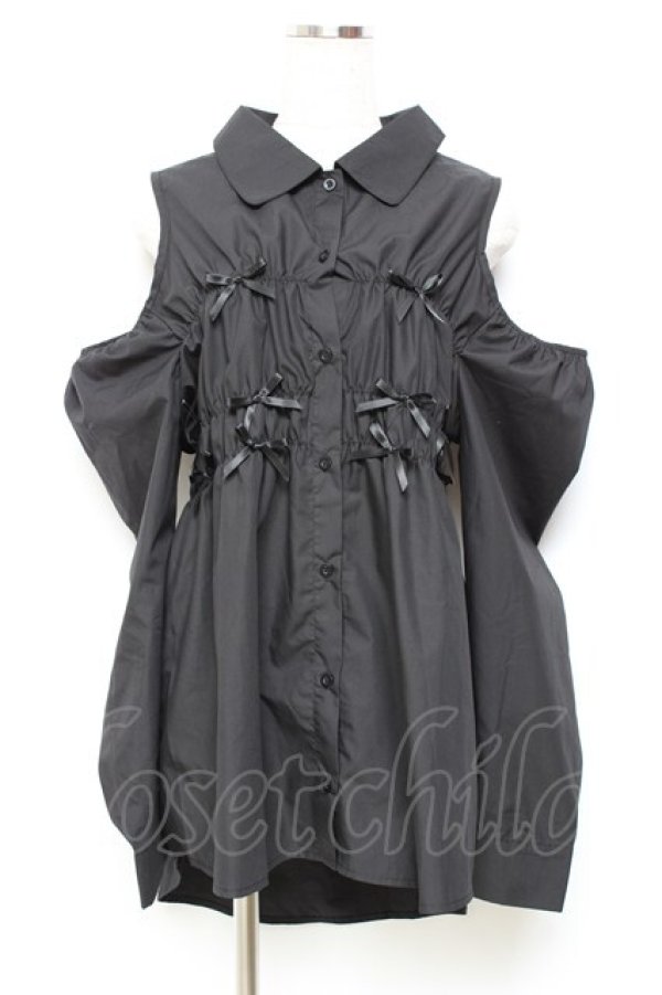 画像1: DearMyLoveRose / オープンショルダーリボンチュニック M 黒 Y-25-11-05-094-EL-OP-SZ-ZY (1)