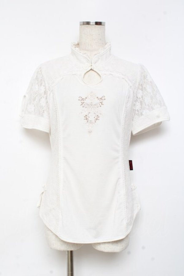 画像1: Ozz oneste / レース切替刺繍入りパフスリーブトップス  白 Y-25-11-05-099-OO-TO-SZ-OS (1)