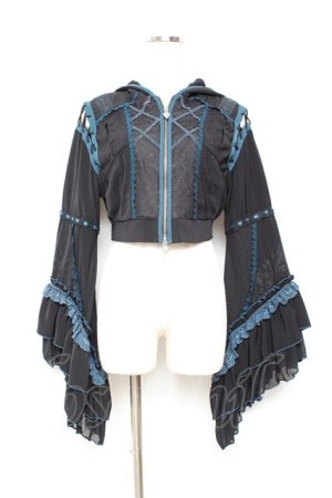 画像: Ozz oneste / フード付きショートボレロ  黒×青 Y-25-11-05-100-OO-TO-SZ-ZY