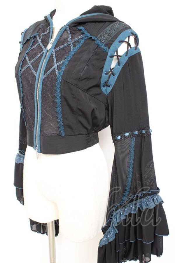 画像2: Ozz oneste / フード付きショートボレロ  黒×青 Y-25-11-05-100-OO-TO-SZ-OS (2)