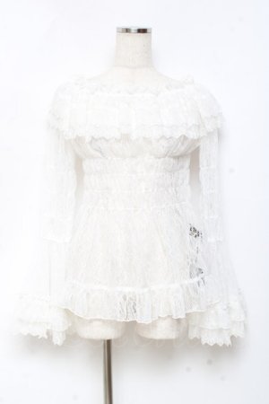 画像: ATELIER PIERROT / Shirring Princess Sleeve Blouse-Lace-  白 Y-25-11-05-102-EL-BL-SZ-ZY