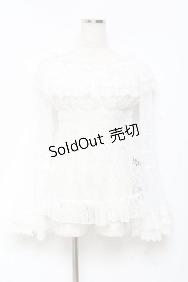 画像1: ATELIER PIERROT / Shirring Princess Sleeve Blouse-Lace-  白 Y-25-11-05-102-EL-BL-SZ-ZY (1)