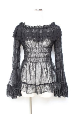 画像: ATELIER PIERROT / Shirring Princess Sleeve Blouse-Lace-  黒 Y-25-11-05-103-EL-BL-SZ-ZY