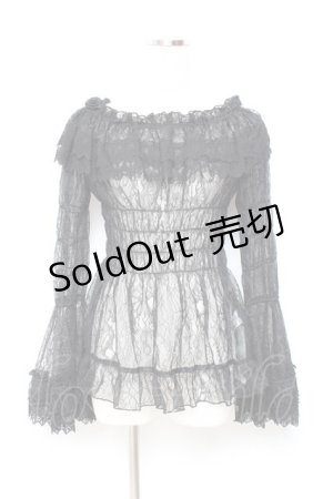 画像: ATELIER PIERROT / Shirring Princess Sleeve Blouse-Lace-  黒 Y-25-11-05-103-EL-BL-SZ-ZY
