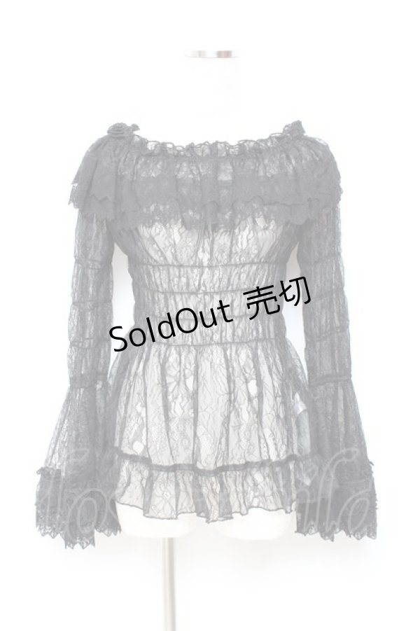 画像1: ATELIER PIERROT / Shirring Princess Sleeve Blouse-Lace-  黒 Y-25-11-05-103-EL-BL-SZ-ZY (1)