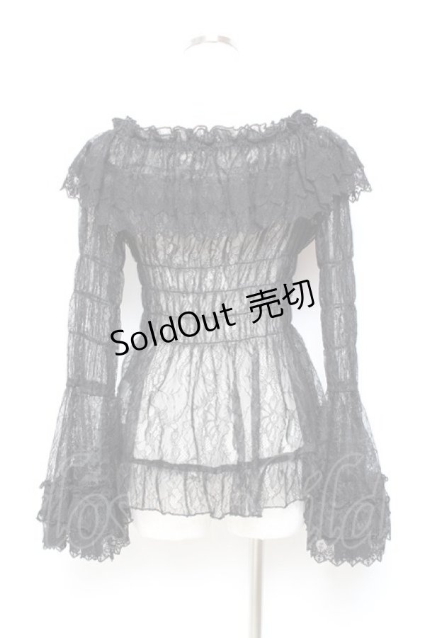 画像2: ATELIER PIERROT / Shirring Princess Sleeve Blouse-Lace-  黒 Y-25-11-05-103-EL-BL-SZ-ZY (2)