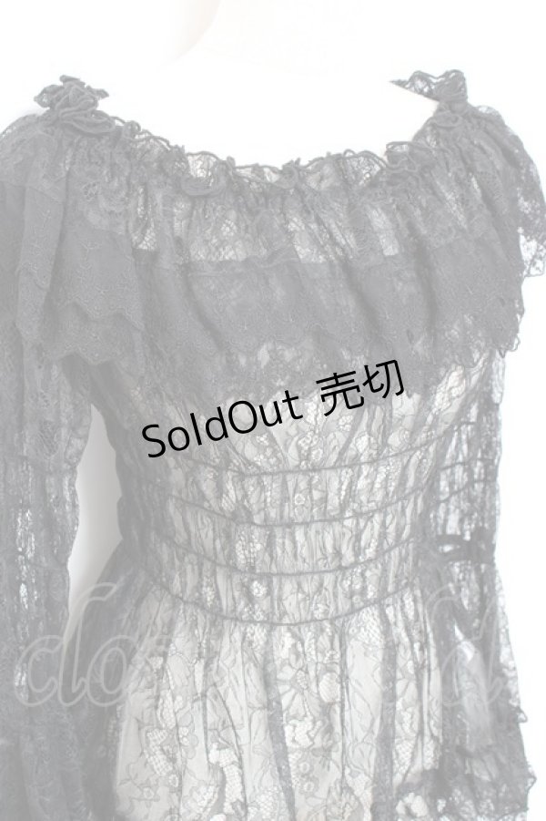 画像4: ATELIER PIERROT / Shirring Princess Sleeve Blouse-Lace-  黒 Y-25-11-05-103-EL-BL-SZ-ZY (4)