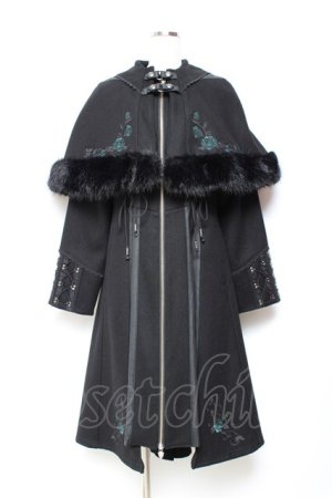 画像: Ozz oneste / Dark Wizard ケープコート  黒×グリーン Y-25-11-05-105-OO-CO-SZ-ZY