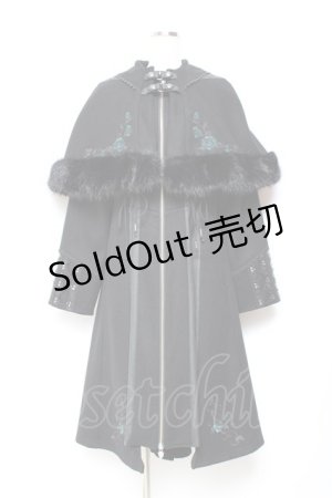 画像: Ozz oneste / Dark Wizard ケープコート  黒×グリーン Y-25-11-05-105-OO-CO-SZ-ZY