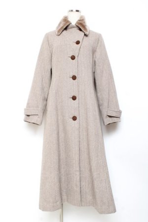 画像: an another angelus / ファー衿付きヘリンボーンコート F ブラウン Y-25-11-05-107-CA-CO-SZ-ZY