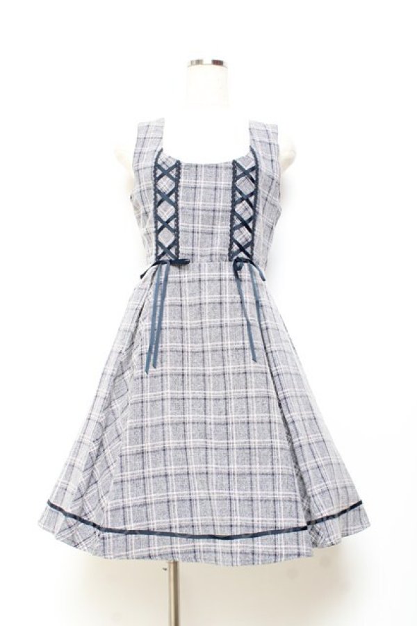 画像1: axes femme / チェック柄ジャンパースカート M 紺 Y-25-11-05-121-AX-OP-SZ-ZI (1)