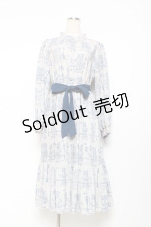 画像: axes femme / 扉と街灯柄ワンピース F サックス Y-25-11-05-126-AX-OP-SZ-ZI