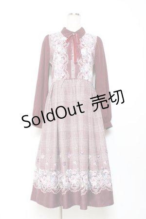 画像: axes femme / グレンチェック花柄ワンピース M ワイン Y-25-11-05-127-AX-OP-SZ-ZY