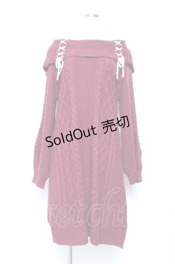 画像1: axes femme / Ｗ編み上げニットチュニック F ワイン Y-25-11-05-128-AX-OP-SZ-ZY (1)