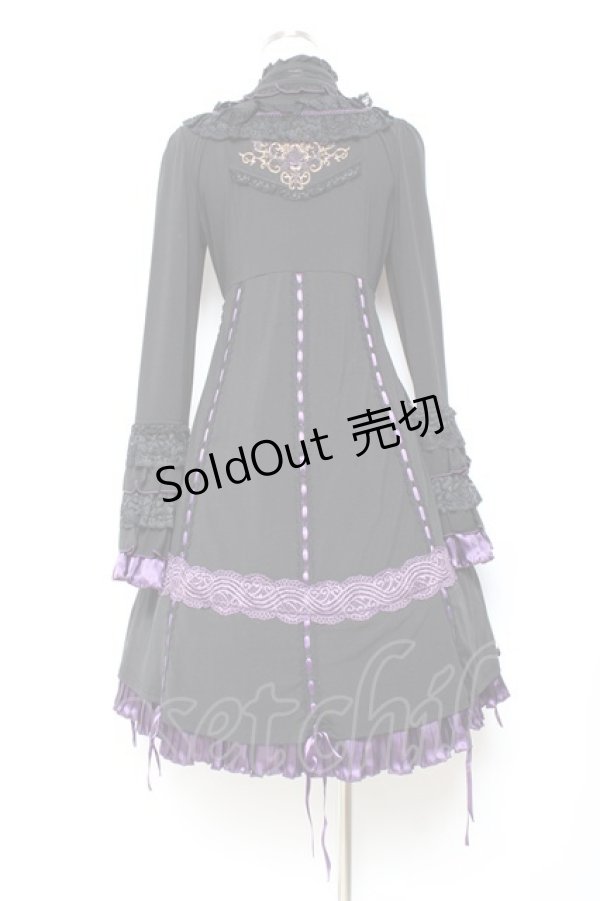 画像2: Ozz oneste / 姫袖裾プリーツサテンリボンワンピース  黒×紫 Y-25-11-05-133-OO-OP-SZ-ZY (2)