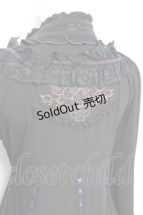 画像3: Ozz oneste / 姫袖裾プリーツサテンリボンワンピース  黒×紫 Y-25-11-05-133-OO-OP-SZ-ZY (3)